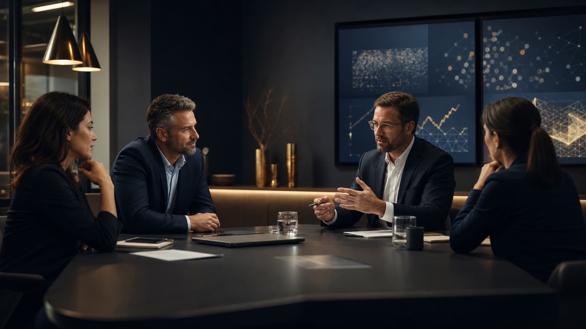 A focused enterprise software team discussing trusted data products