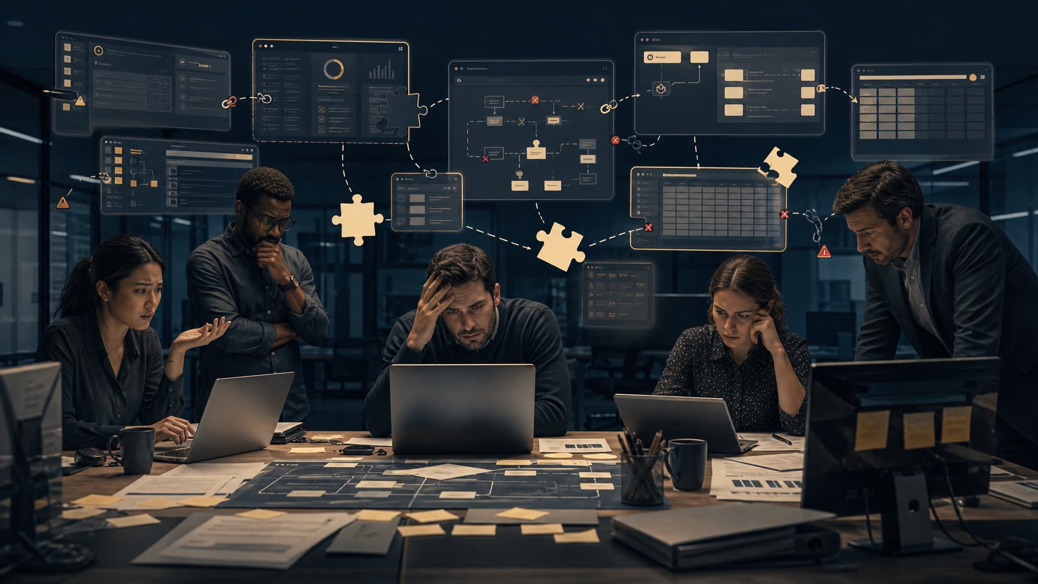 Operations team stuck between mismatched SaaS tools, brittle spreadsheets, and disconnected internal systems
