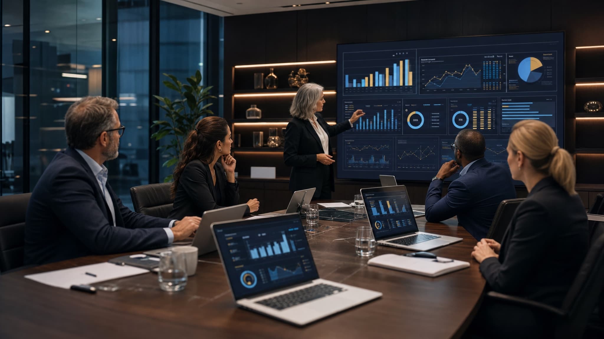 Finance and IT leaders reviewing budget and forecast dashboards together